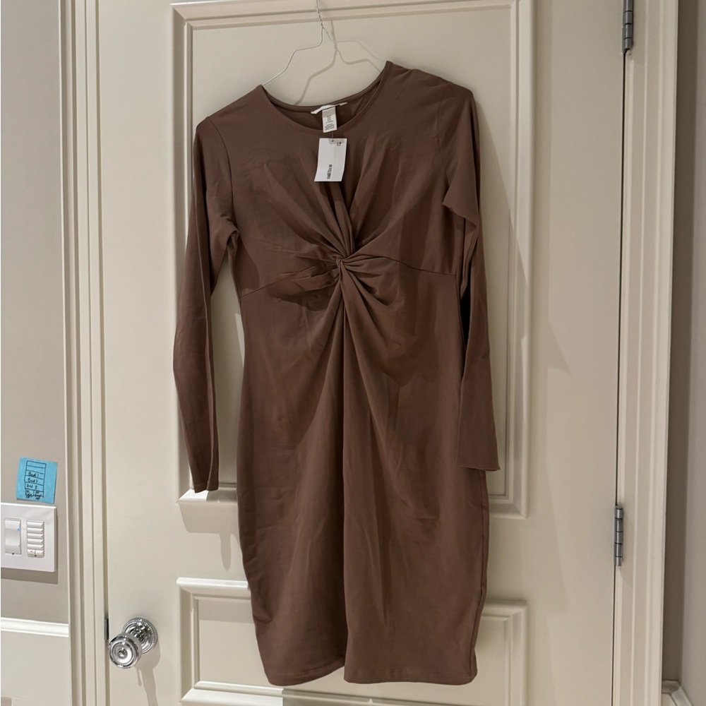 H&M Brown Maternity Bodycon Long Sleeve Dress medium